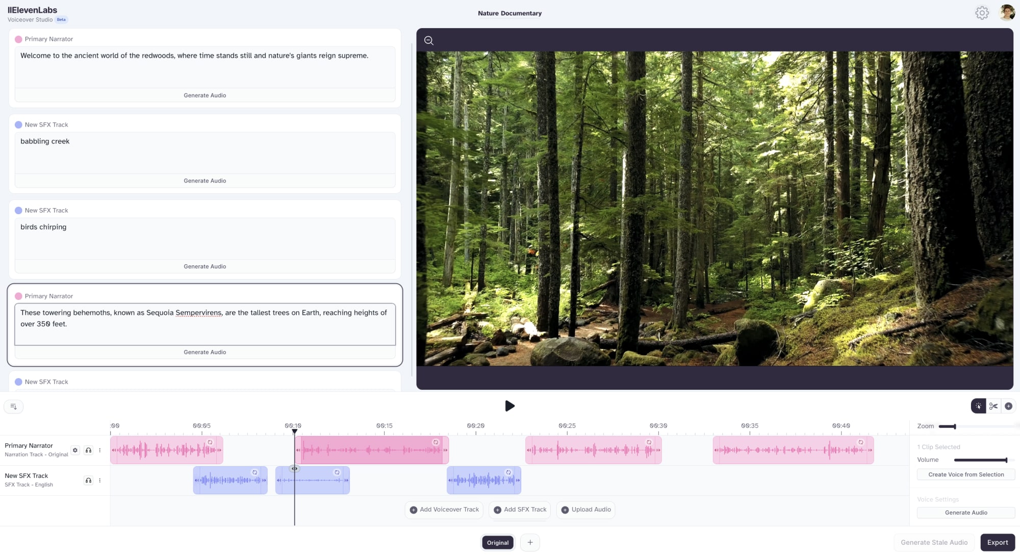 A screenshot of the ElevenLabs Projects UI